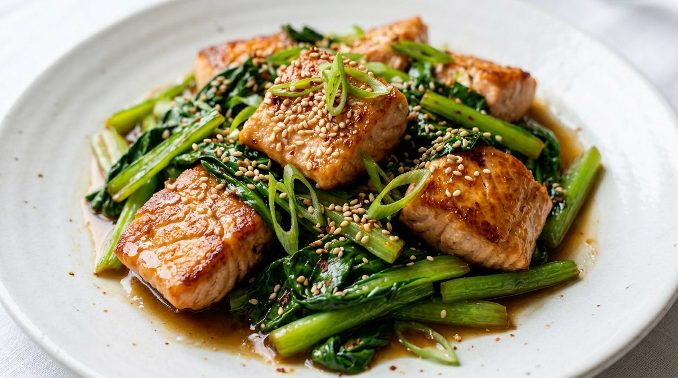 鮭と小松菜の醤油焼き