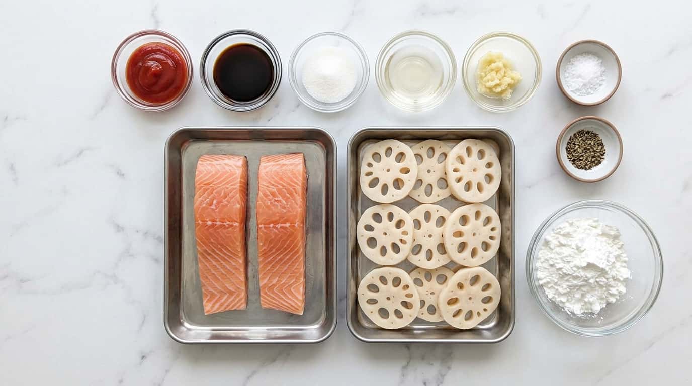 鮭とれんこんのカリカリケチャップ揚げ（材料）