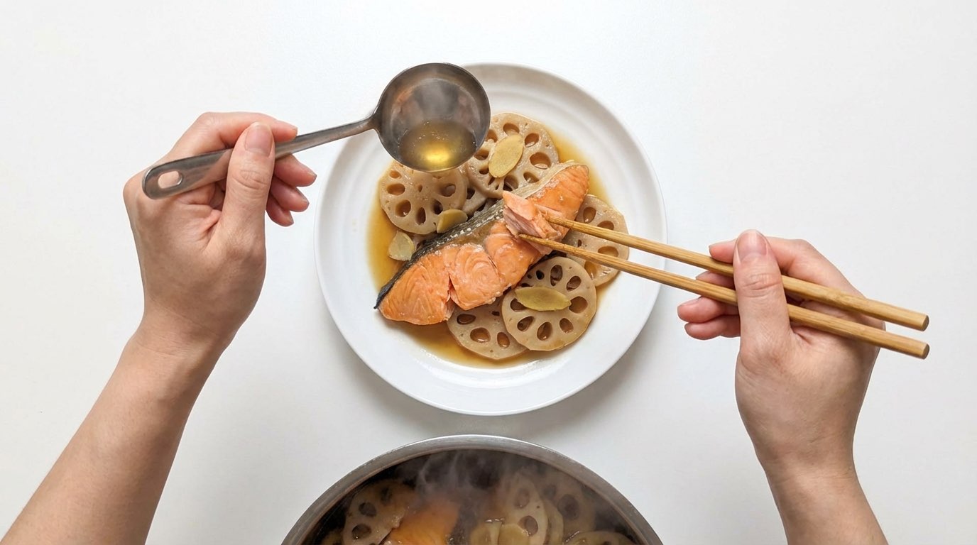 鮭とれんこんの白だし煮物（節約）（完成イメージ）