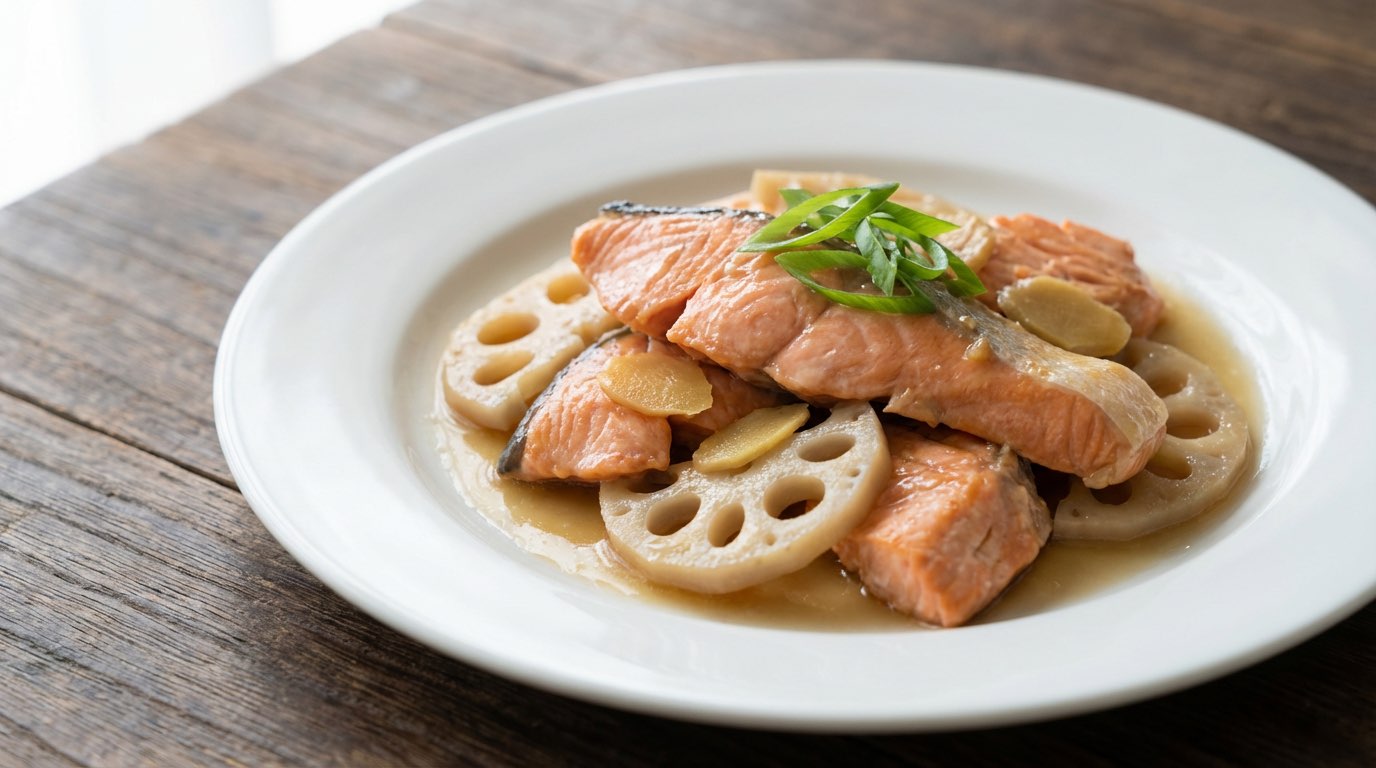 鮭とれんこんの白だし煮物（節約）（完成イメージ）