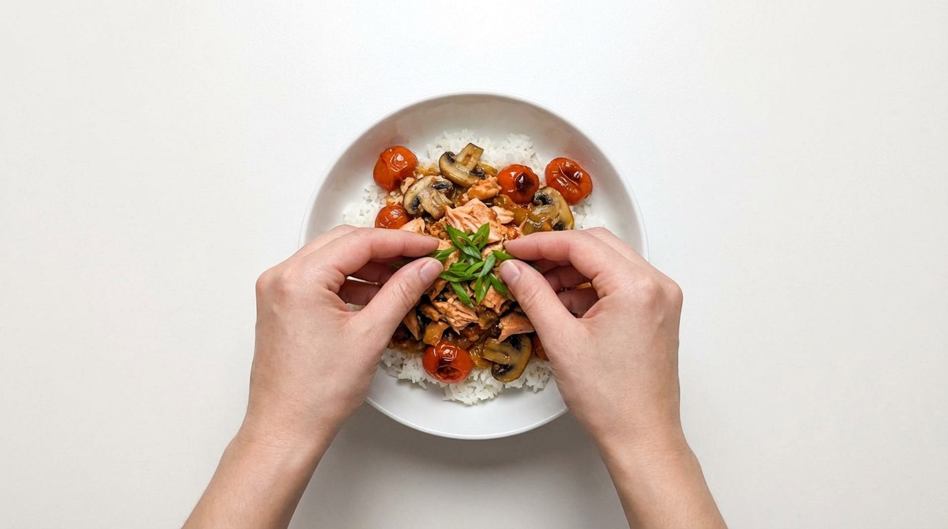 鮭ときのこのトマト缶丼（完成イメージ）