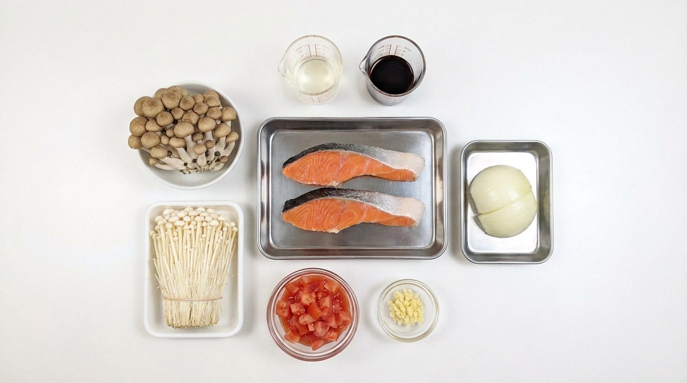 鮭ときのこのトマト缶丼（材料）