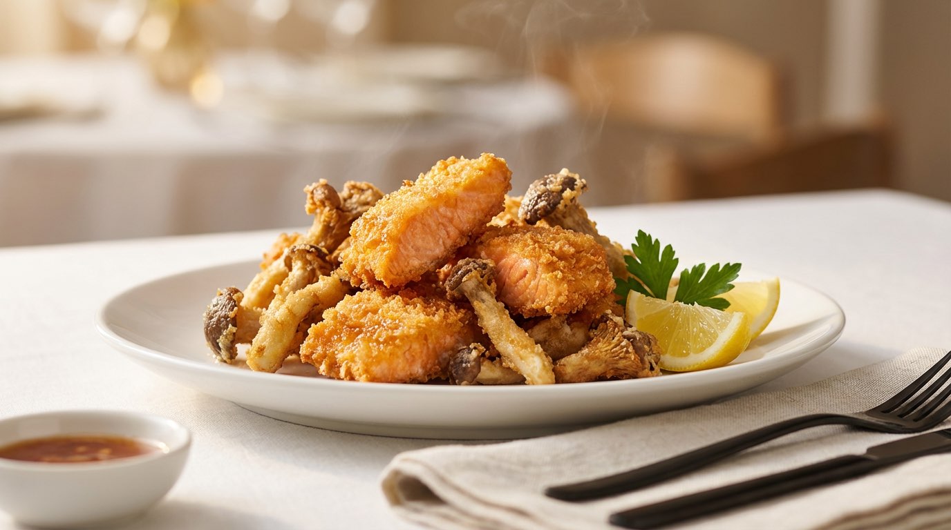 鮭ときのこの鶏ガラザンギ