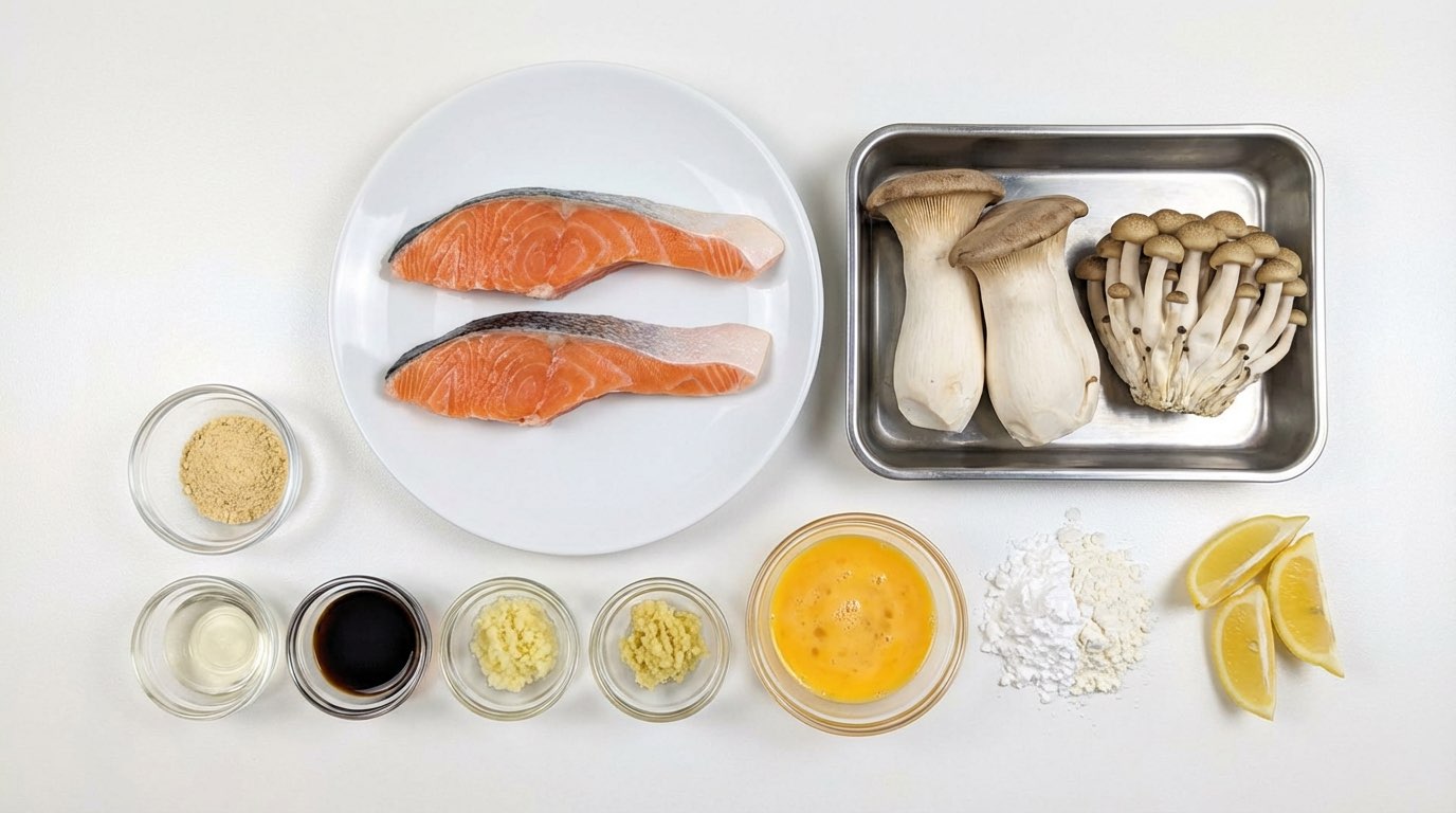 鮭ときのこの鶏ガラザンギ（材料）