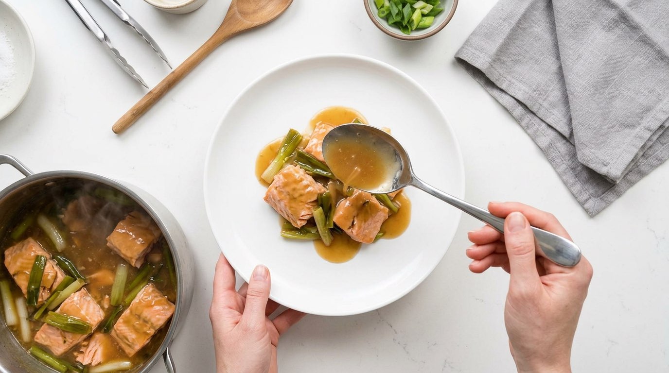 鮭と長ねぎの鶏ガラうま塩煮（完成イメージ）