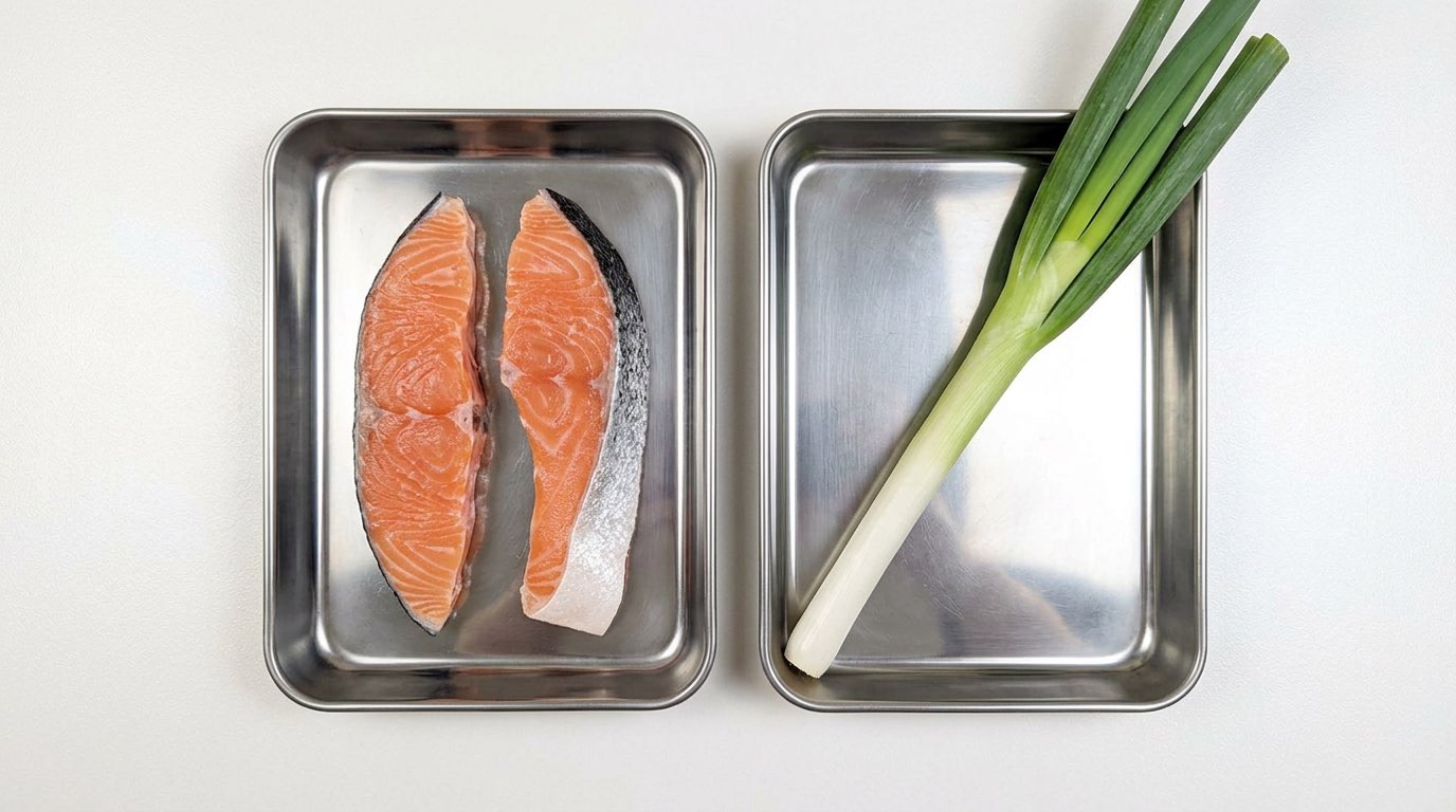 鮭と長ねぎの鶏ガラうま塩煮（材料）