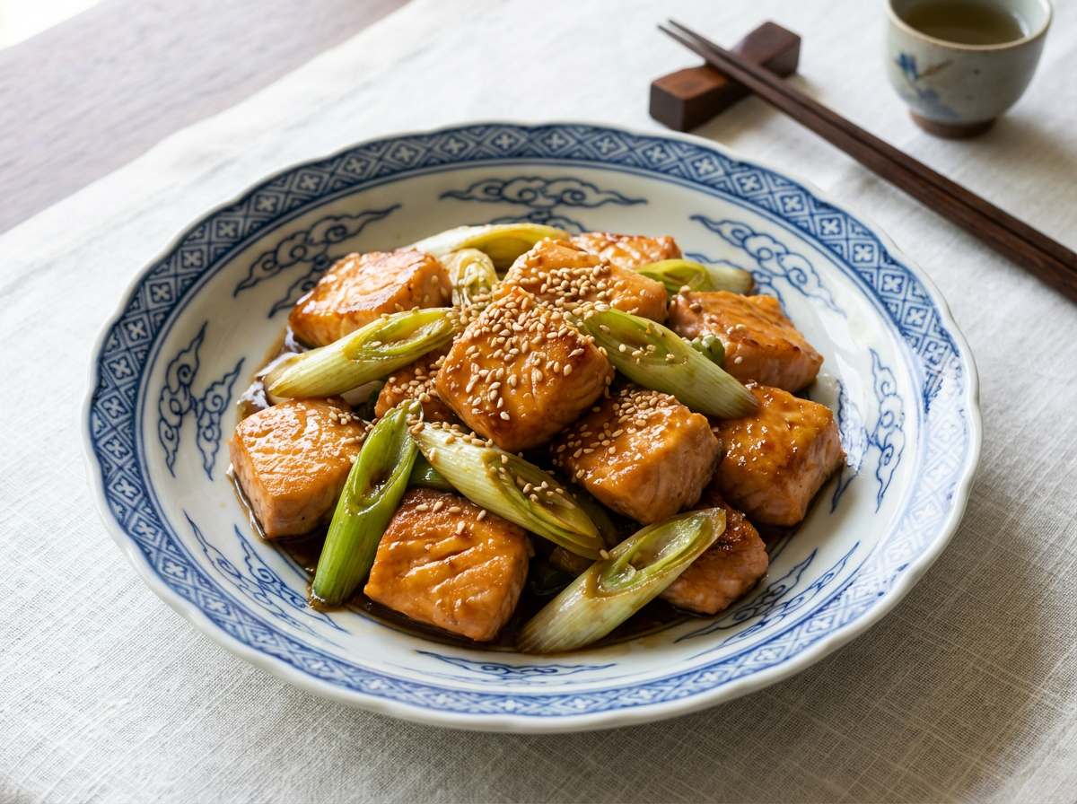 鮭と長ねぎのしょうゆバター炒め