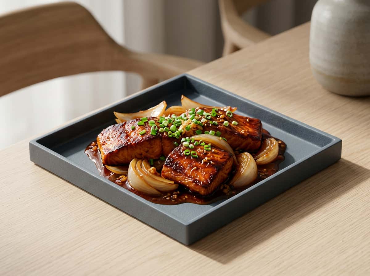 鮭と玉ねぎの焼肉のタレ煮