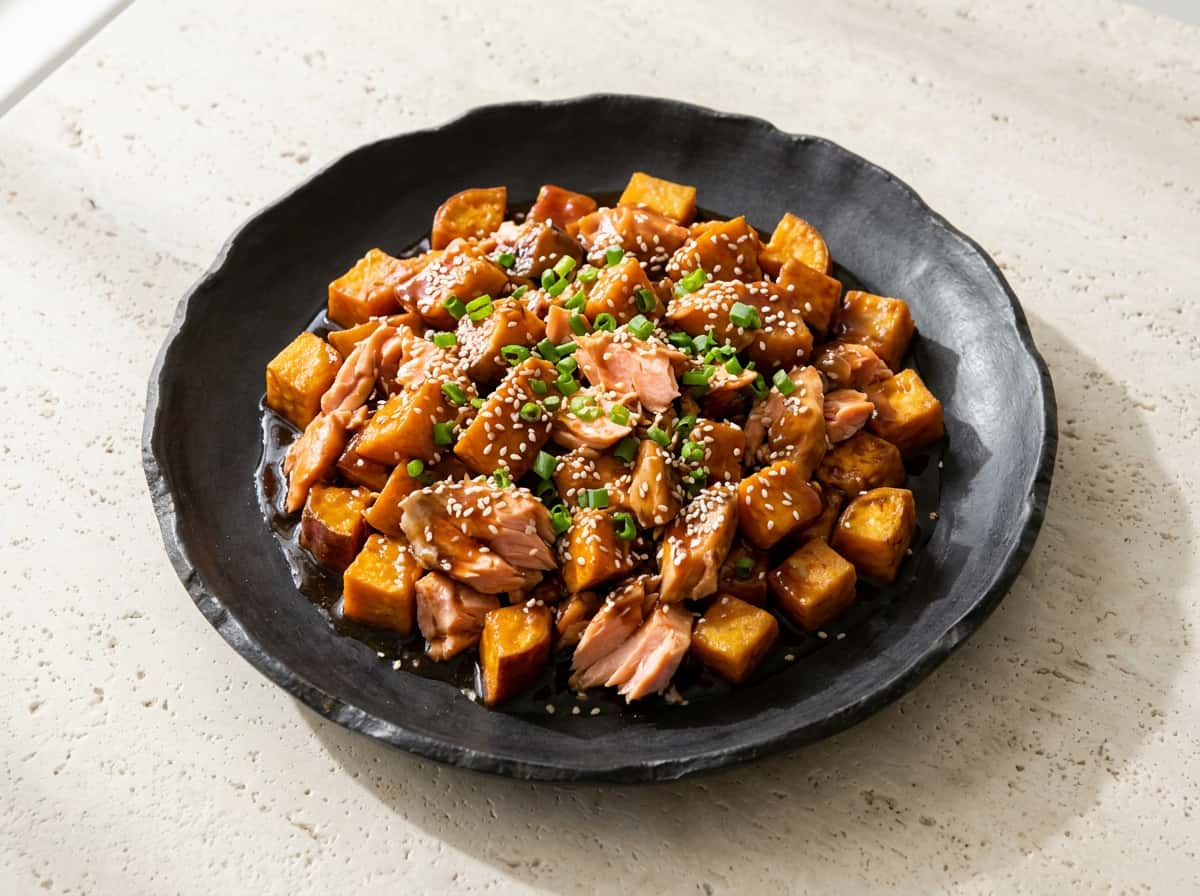 鮭とさつまいもの焼肉タレ和え