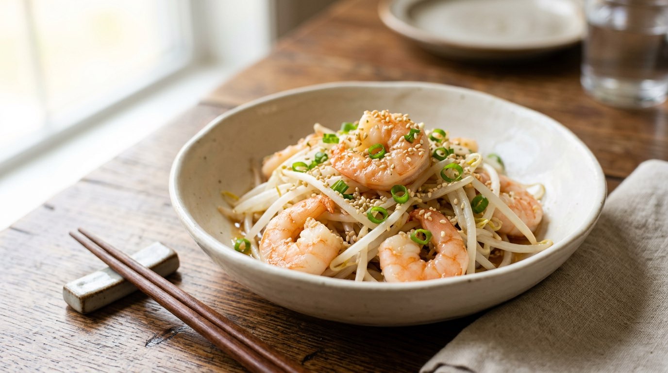 エビともやしの白だし和え