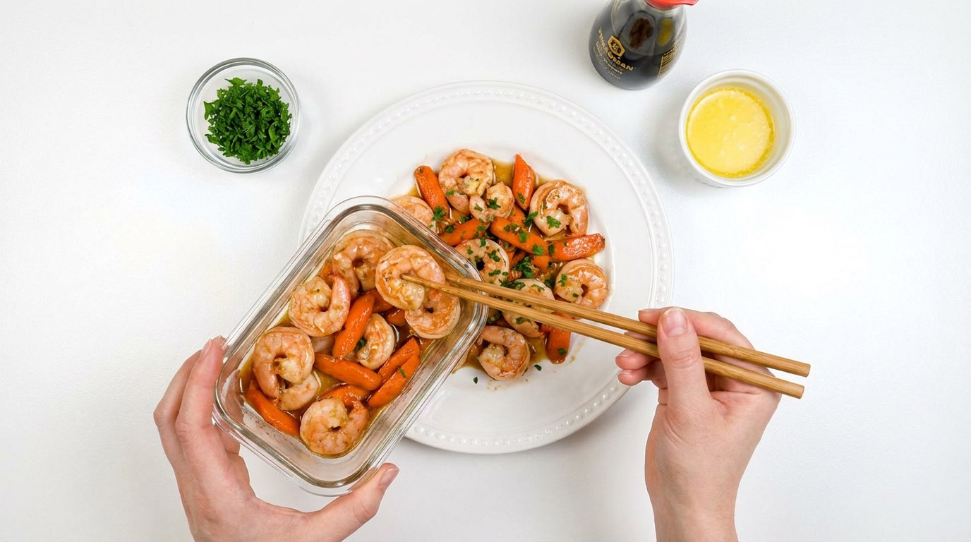 エビとにんじんのバター醤油レンジ蒸し【時短8分レシピ】（完成イメージ）