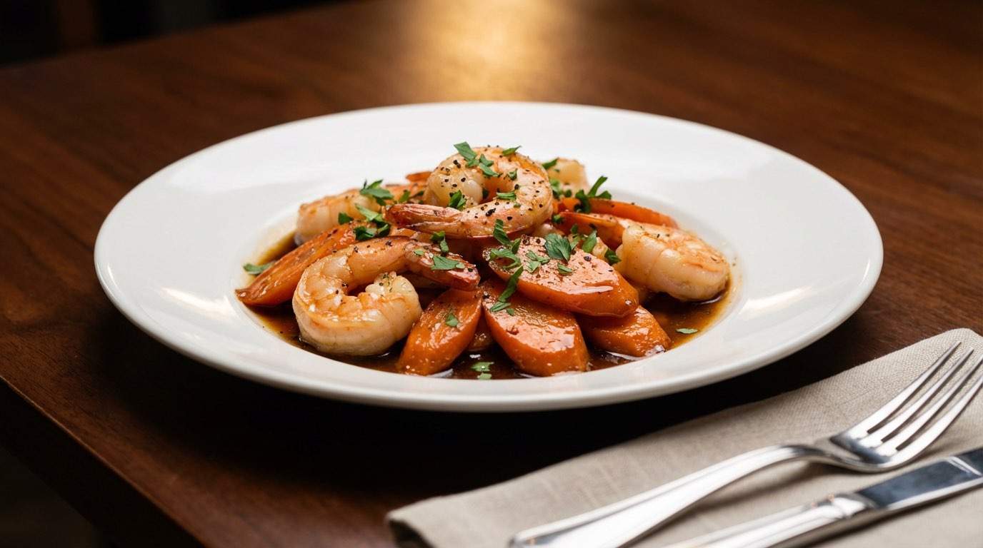 エビとにんじんのバター醤油レンジ蒸し【時短8分レシピ】（完成イメージ）