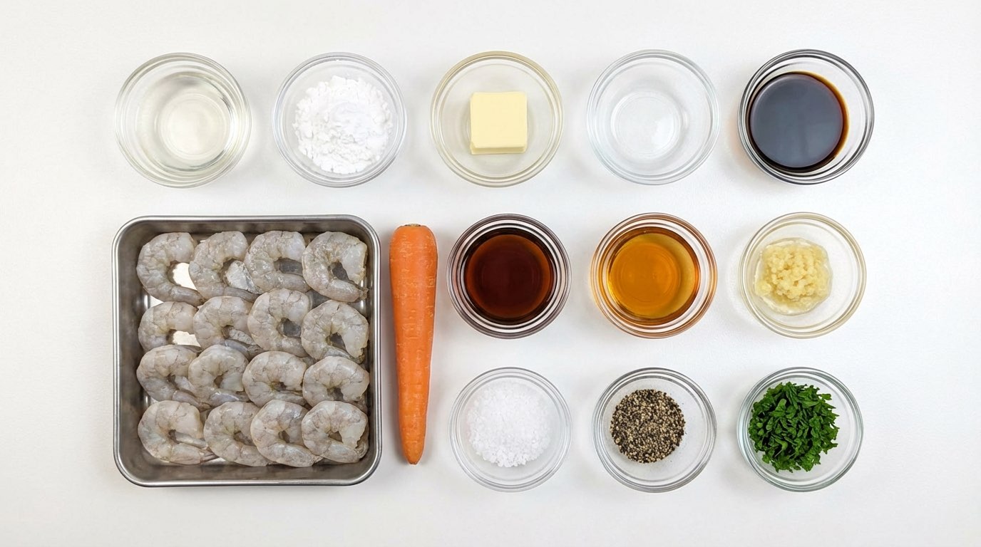 エビとにんじんのバター醤油レンジ蒸し【時短8分レシピ】（材料）