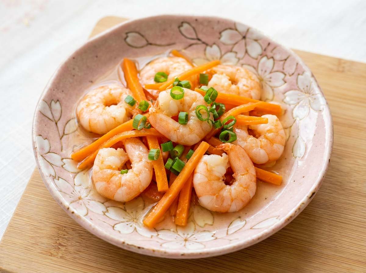 エビとにんじんの白だしレンジ蒸し