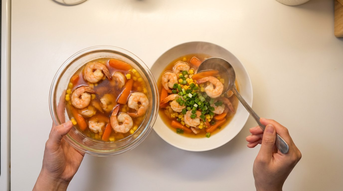 エビとにんじんの白だしレンジ蒸し（完成イメージ）