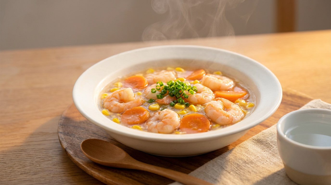 エビとにんじんの白だしレンジ蒸し（完成イメージ）