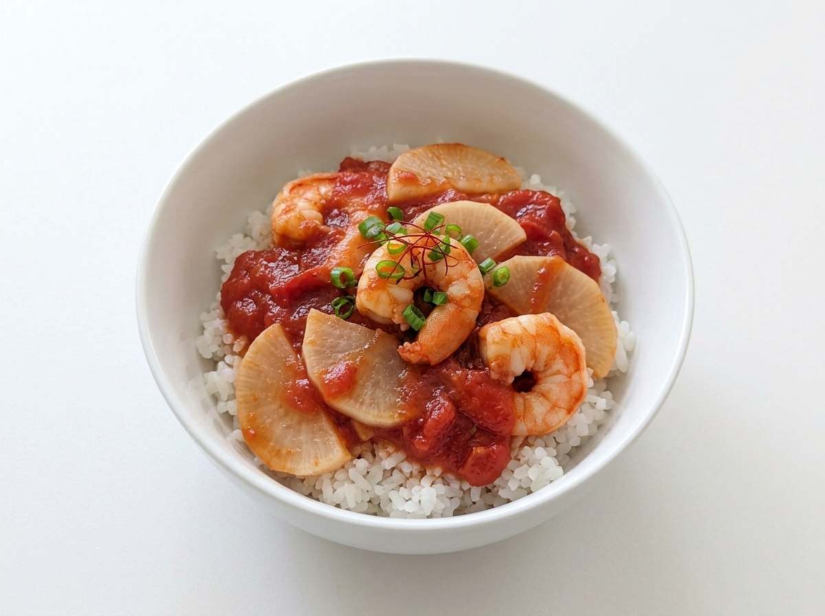エビと大根のトマト煮込み丼