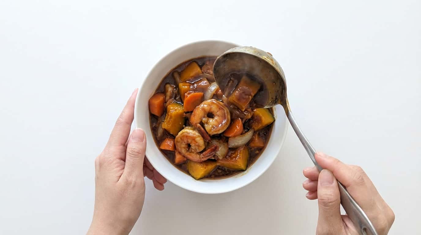 エビとかぼちゃの焼肉タレ煮込み（完成イメージ）