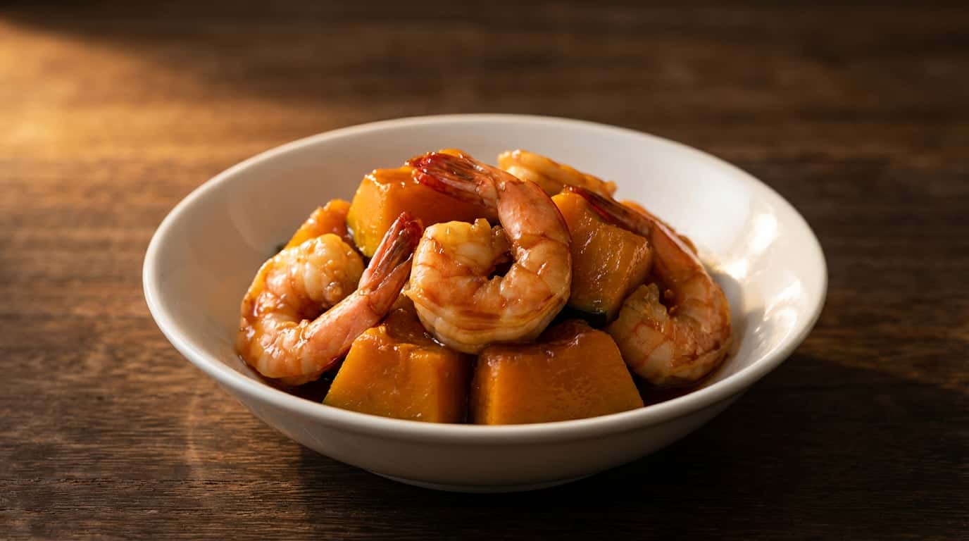 エビとかぼちゃの焼肉タレ煮込み（完成イメージ）