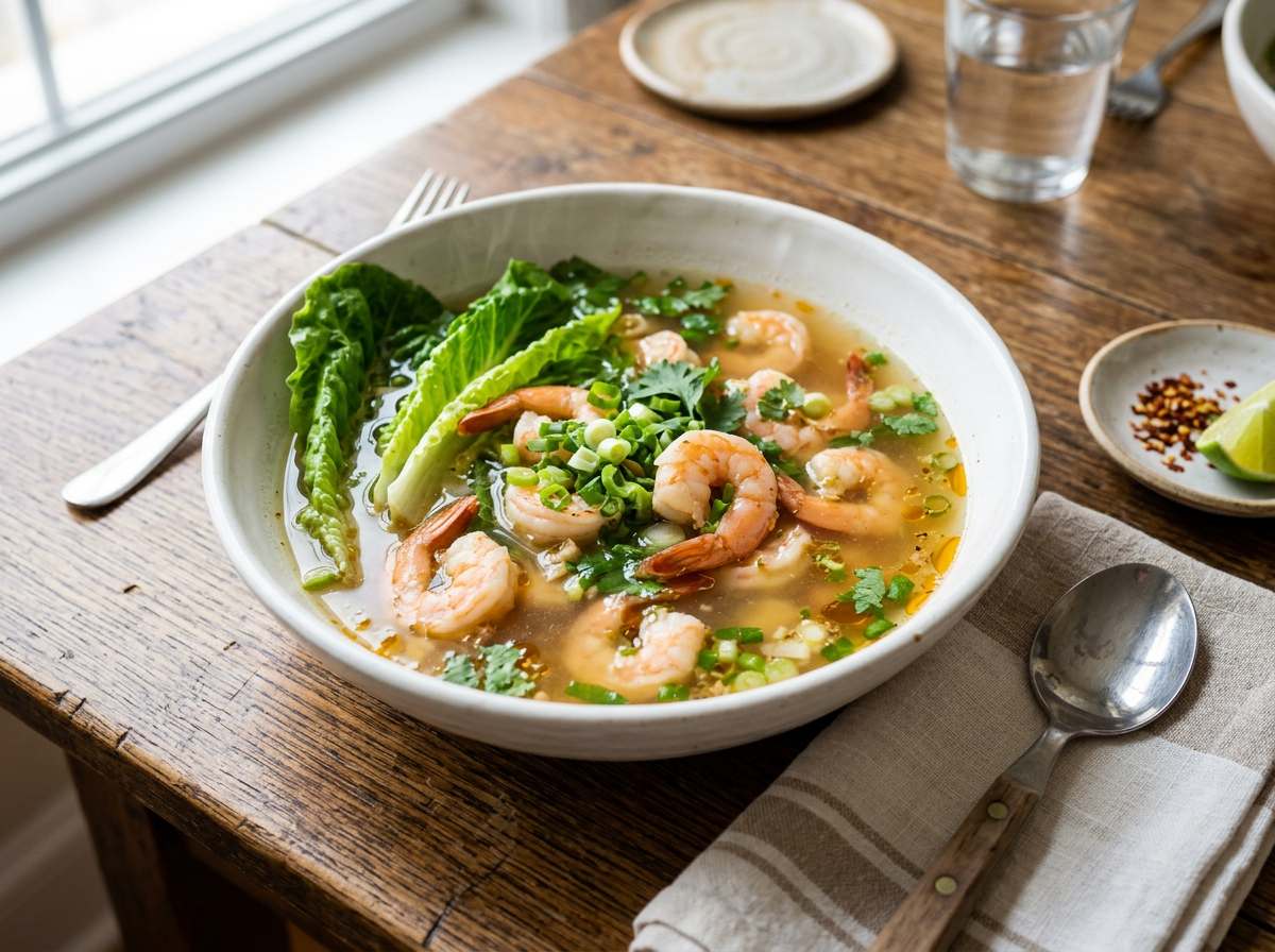 エビとレタスの鶏ガラスープ