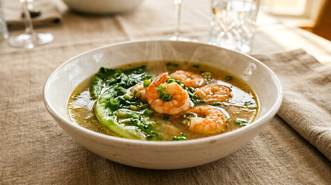 エビとレタスの鶏ガラスープ