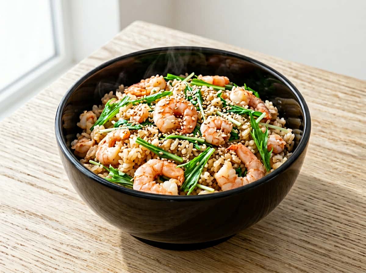 エビと水菜の味噌炊き込みご飯