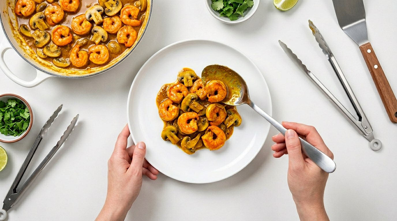 エビときのこのカレー香る高タンパク蒸し（完成イメージ）