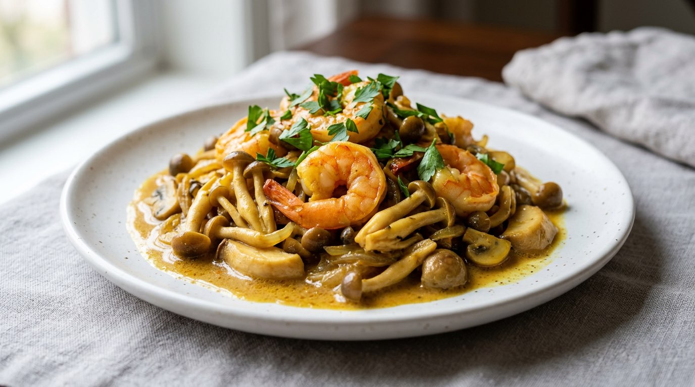 エビときのこのカレー香る高タンパク蒸し（完成イメージ）