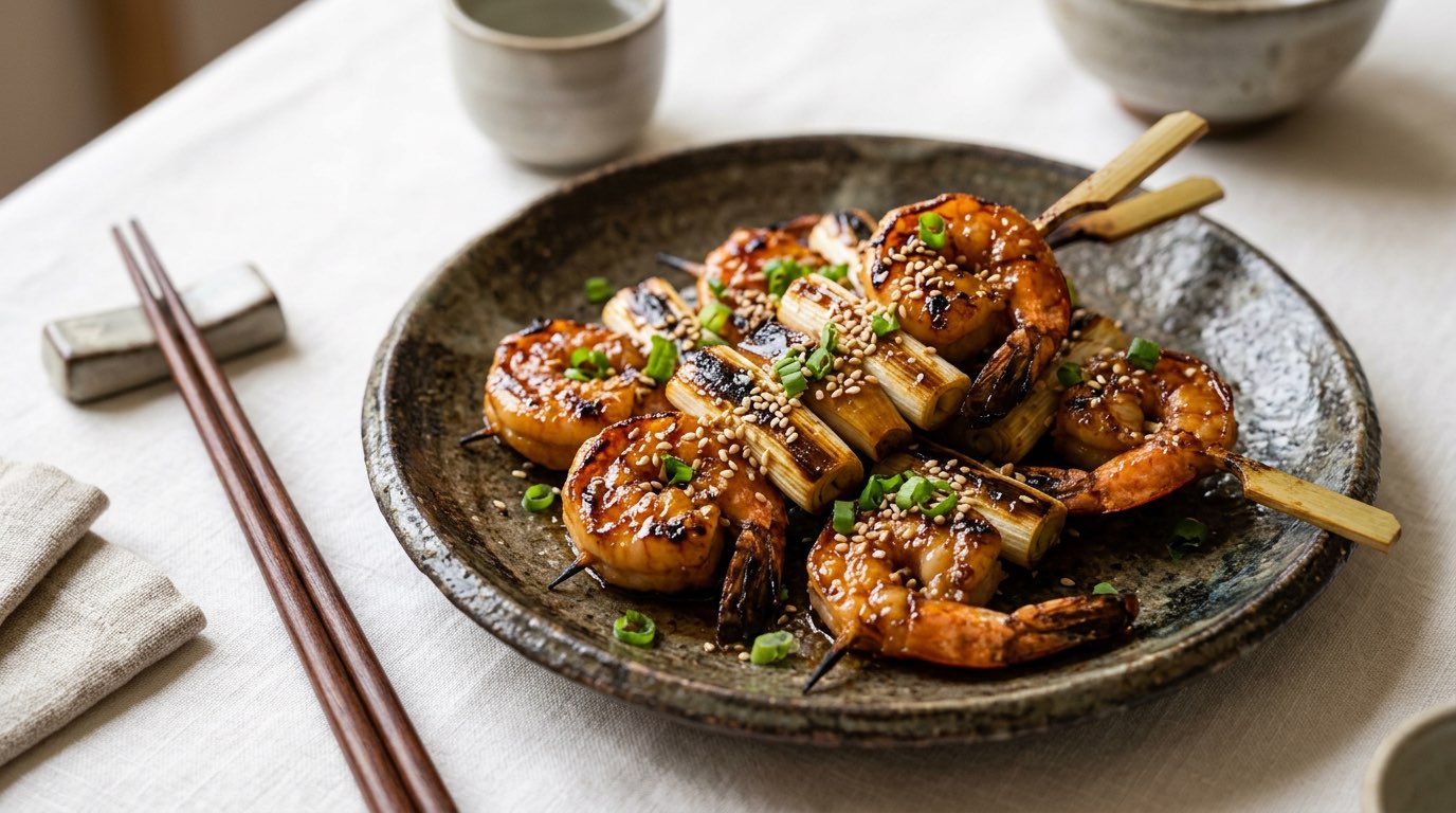 エビと長ねぎの味噌焼き