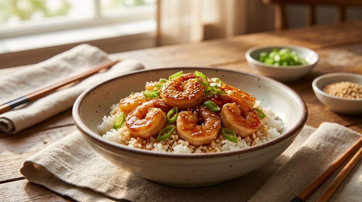 エビと長ねぎのごま油香る糖質オフ丼