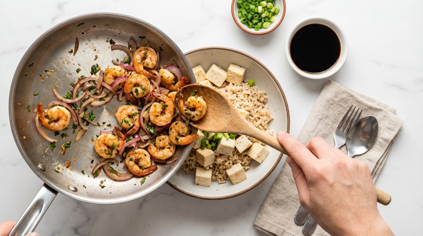 エビと長ねぎのごま油香る糖質オフ丼（完成イメージ）