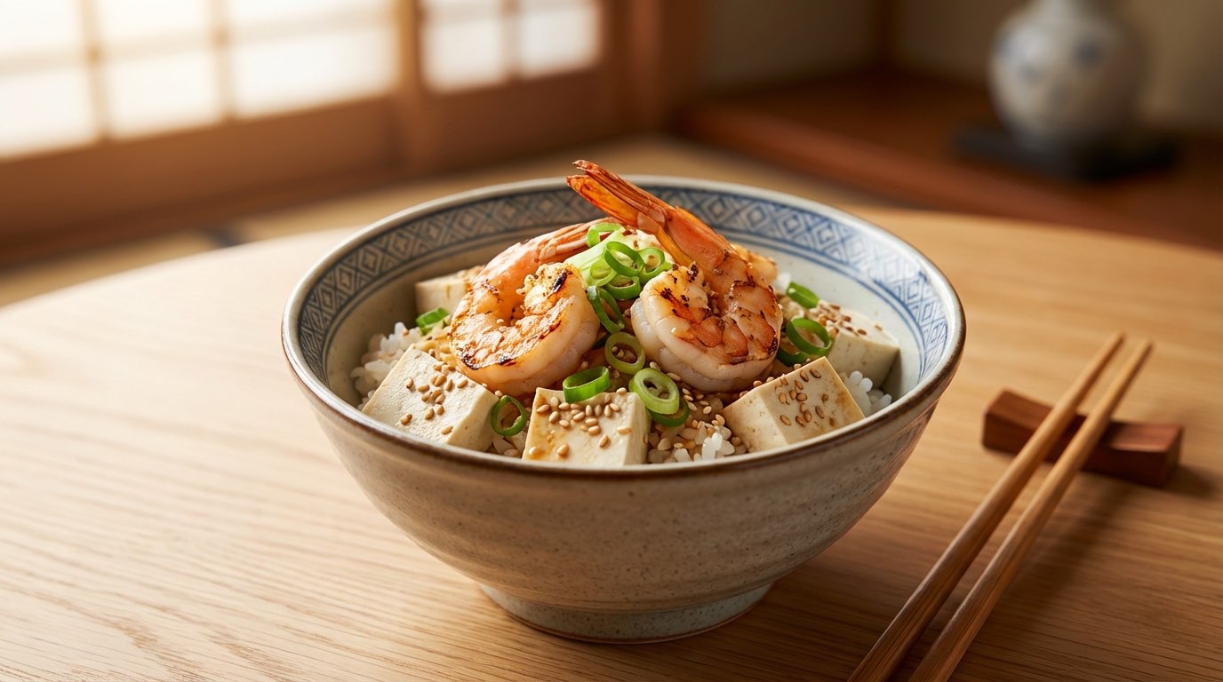 エビと長ねぎのごま油香る糖質オフ丼（完成イメージ）