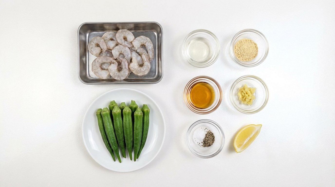 エビとオクラの鶏ガラレンジ蒸し【簡単レンジレシピ】（材料）