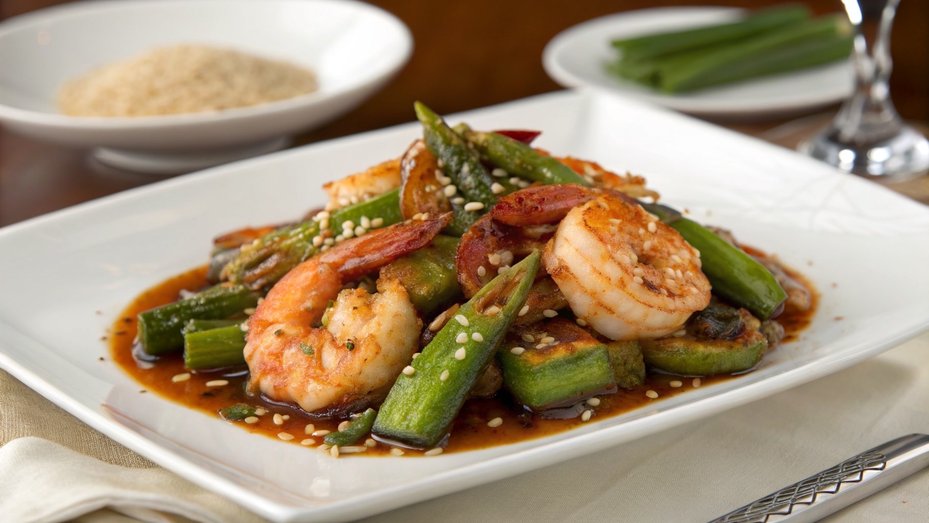 エビとオクラのめんつゆ炒め