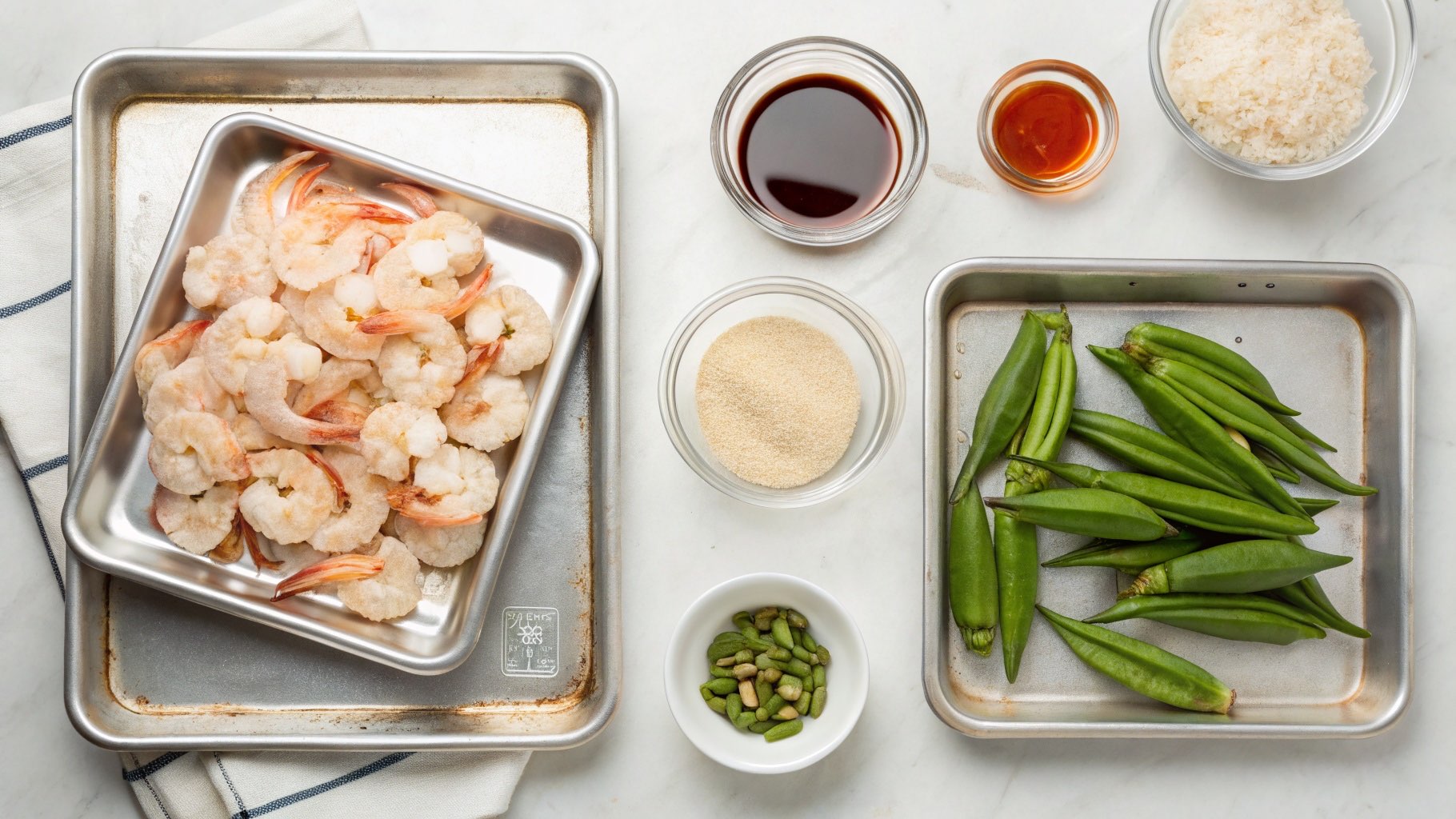 エビとオクラのめんつゆ炒め（材料）