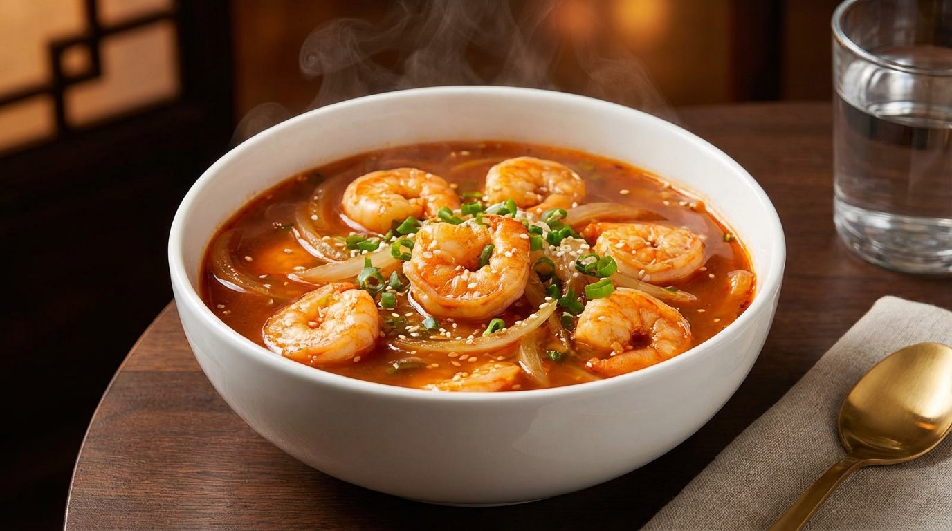 エビと玉ねぎのピリ辛スープ