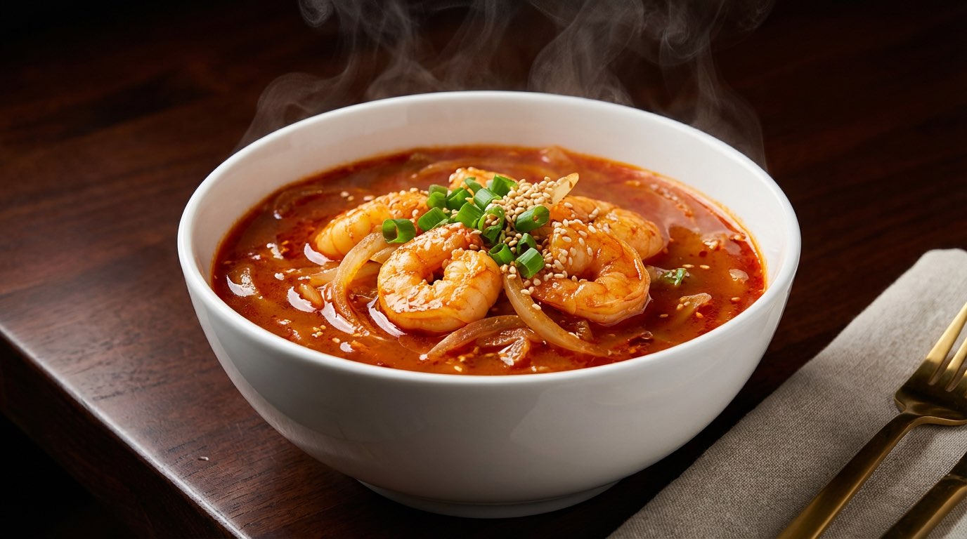 エビと玉ねぎのピリ辛スープ（完成イメージ）