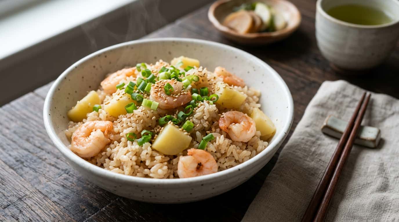 エビとじゃがいものポン酢炊き込みご飯（完成イメージ）