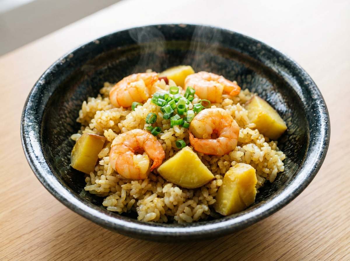 エビとさつまいものカレー風味ダイエット炊き込みご飯