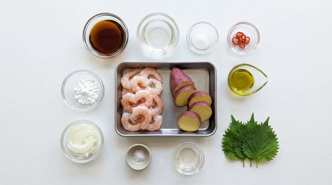 エビとさつまいものめんつゆ南蛮漬け（材料）