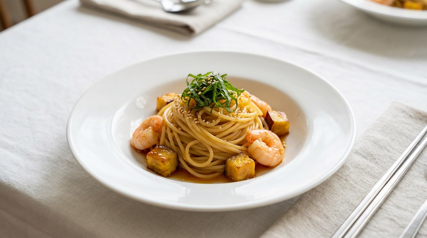 エビとさつまいものポン酢パスタ（完成イメージ）