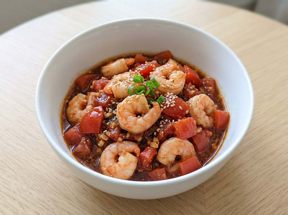 エビとトマトの焼肉のタレ蒸し
