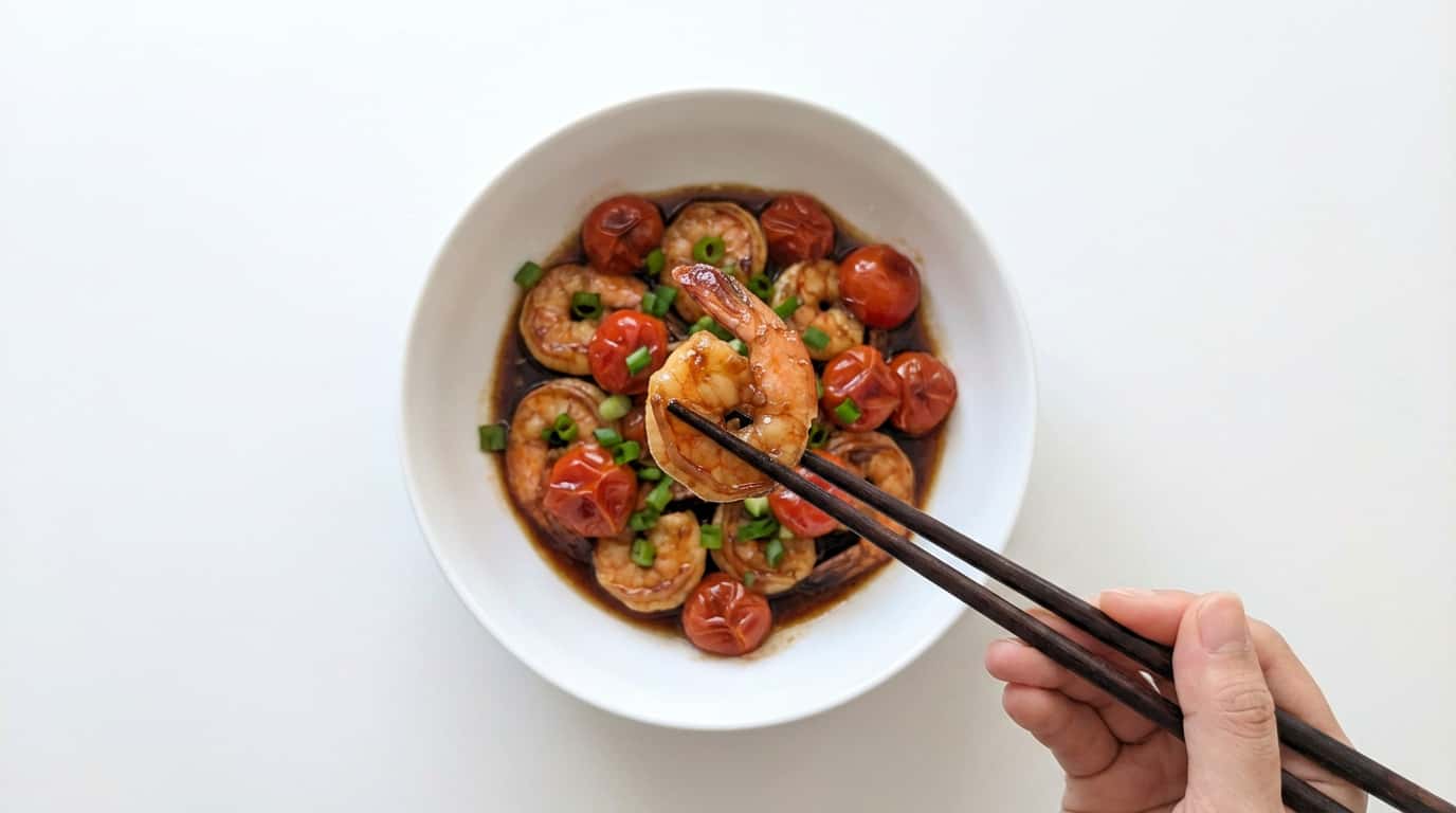 エビとトマトの焼肉のタレ蒸し（完成イメージ）