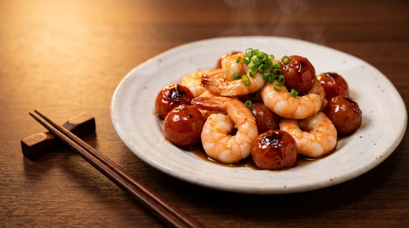 エビとトマトの焼肉のタレ蒸し（完成イメージ）