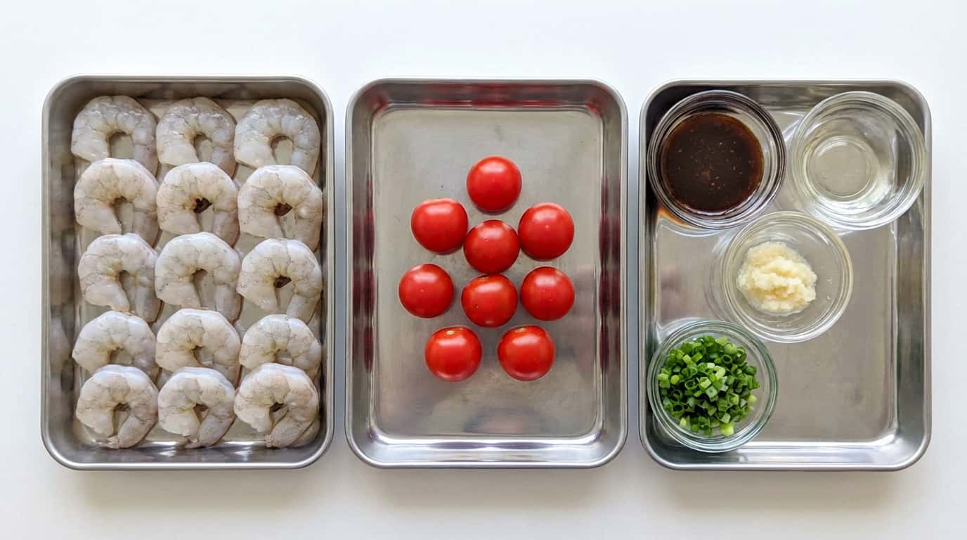 エビとトマトの焼肉のタレ蒸し（材料）