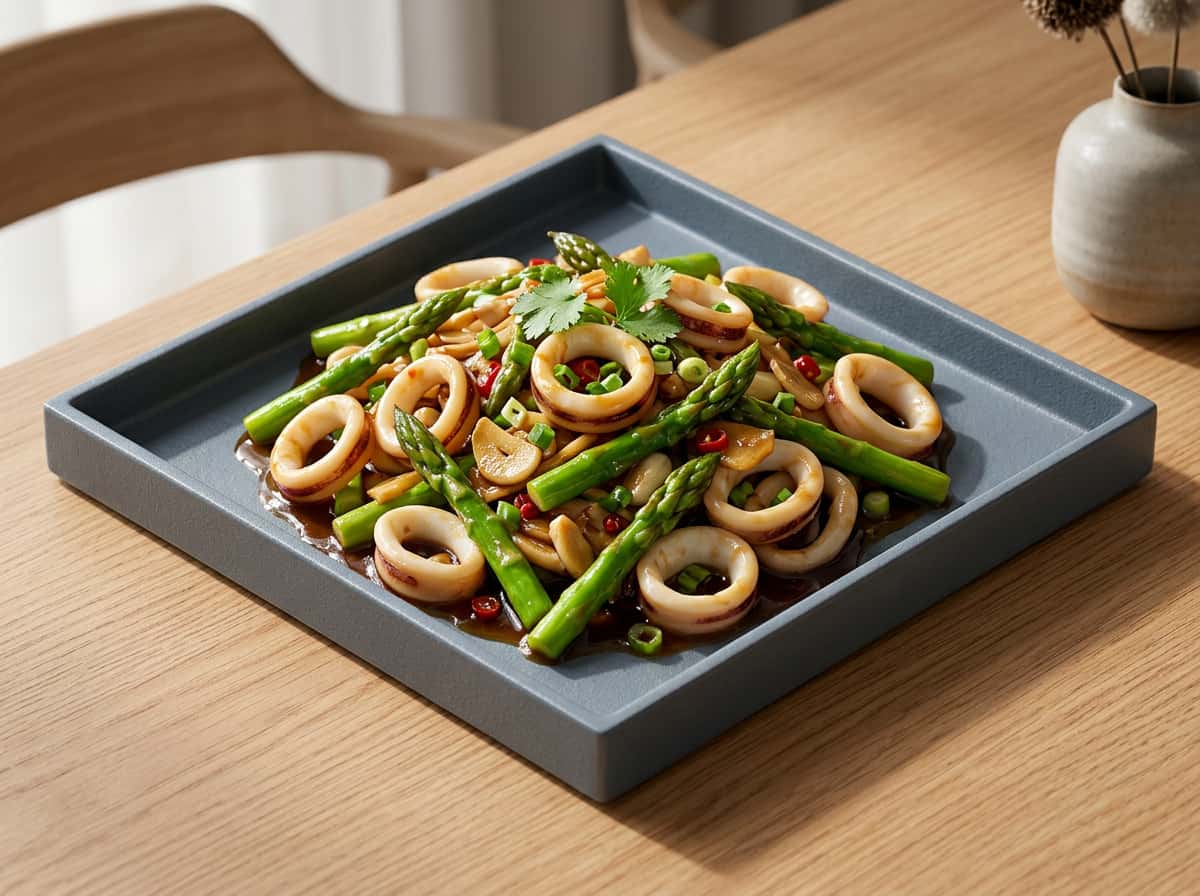 イカとアスパラのピリ辛オイスター炒め