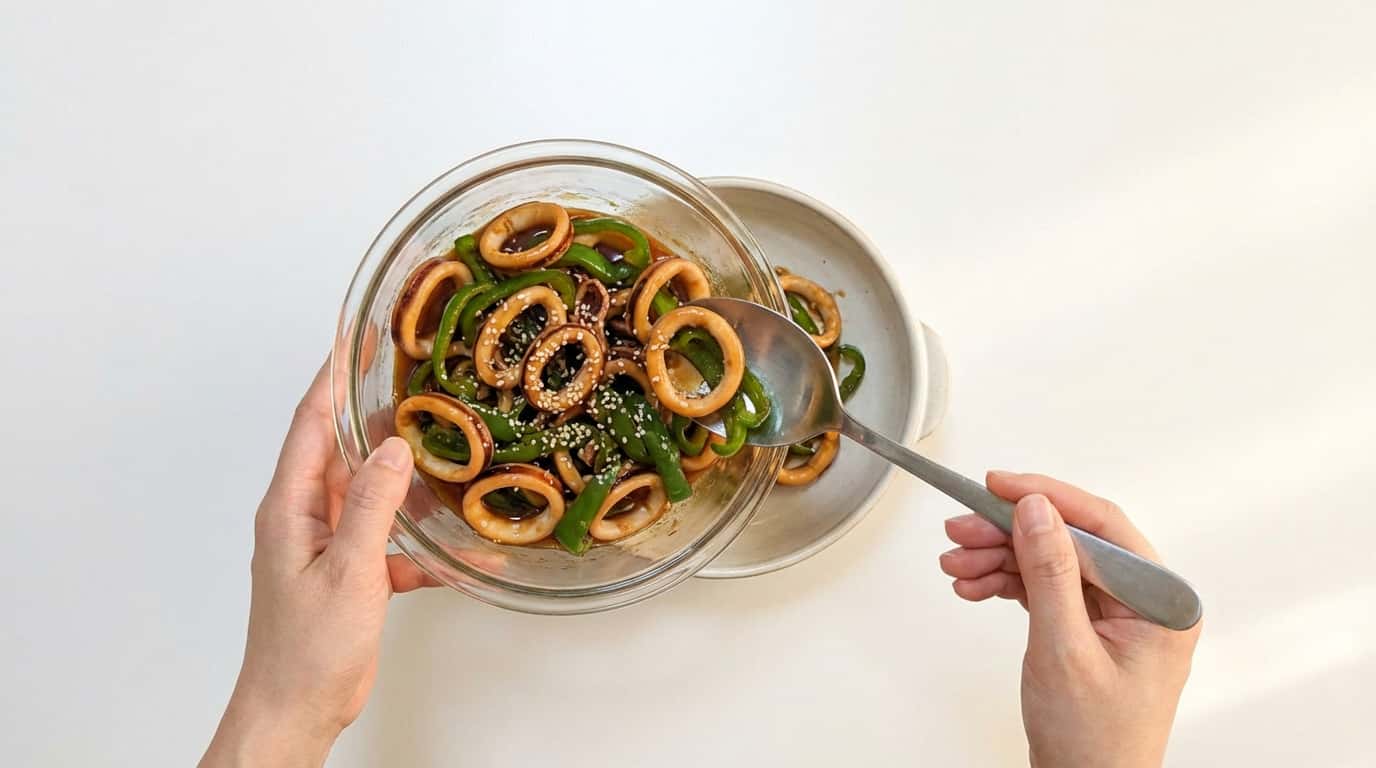 イカとピーマンの甘酢レンジ蒸し（完成イメージ）