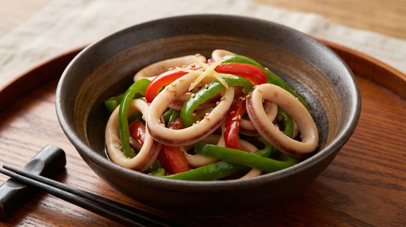 イカとピーマンの甘酢レンジ蒸し（完成イメージ）