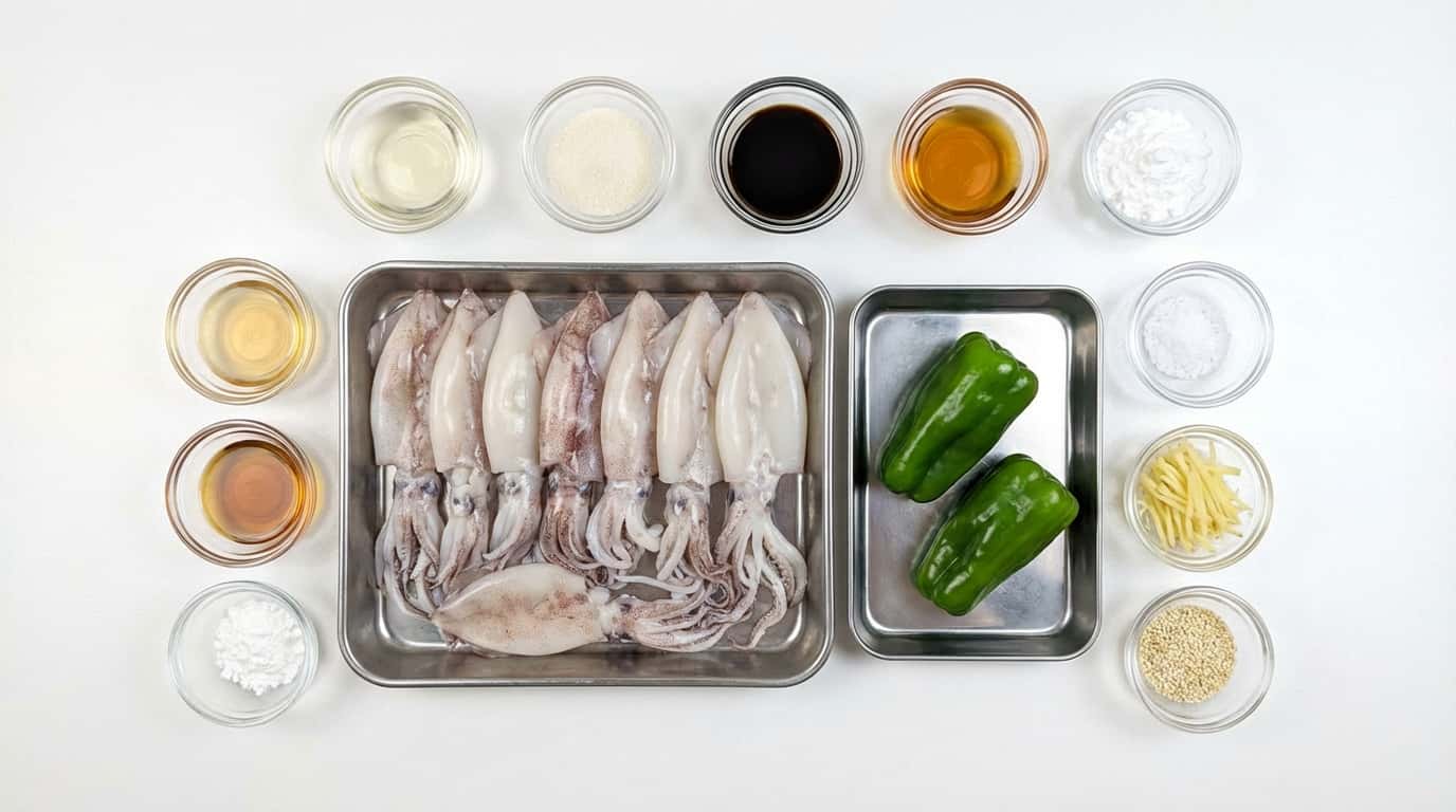 イカとピーマンの甘酢レンジ蒸し（材料）