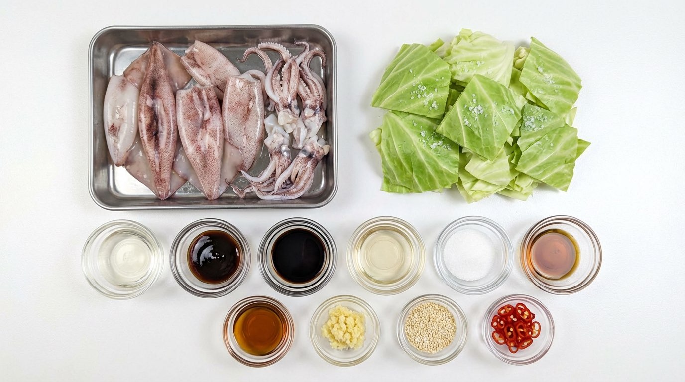 イカとキャベツのオイスターソース漬け（材料）